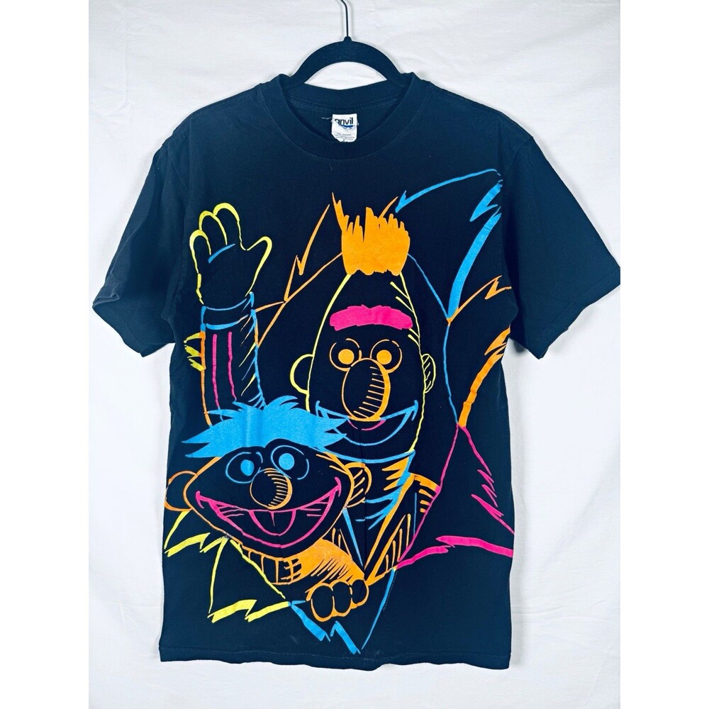 Anvil Unisex Adults L Sesame Street Bert & Ernie Black Cotton Crew Tee